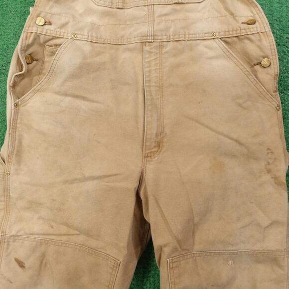 Carhartt Bib Overalls Mens 38x30 Brown Duck Double Knee Workwear Canvas R01 BRN - Picture 3 of 16